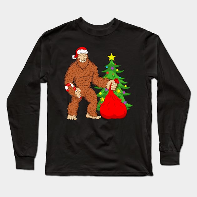 BigFoot Santa with Christmas Tree Long Sleeve T-Shirt by silentsoularts